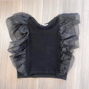 ZARA: Black Knit Organza Sleeve Tank